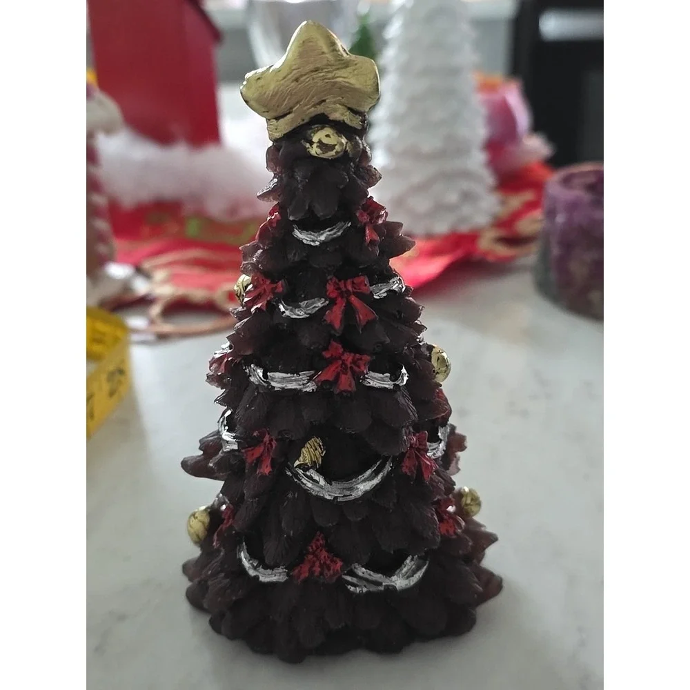 Handmade Resin Christmas Tree Brown Red Silver Gold Decoration Gift‎ 641